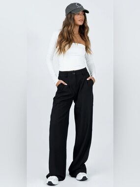 Princess Polly Archer Black Dress Pants Wide Leg Slash Pocket Size 0 (A-2)